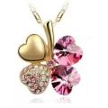 Crystal Pink Clover 4 Leaf  heart Pendant,Earrings and Bracelet Jewelry Set