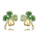 Crystal Green Clover 4 Leaf  heart Pendant,Earrings and Bracelet Jewelry Set