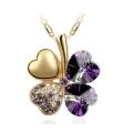 Crystal Purple Clover 4 Leaf  heart Pendant,Earrings and Bracelet Jewelry Set