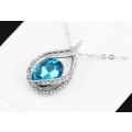 Crystal Flame Ocean Blue Water Tear pendant necklace  and earrings fashion jewelry set