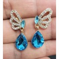 Austrian  Aqua Blue Crystal butterfly Earrings
