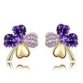 Crystal Purple Clover 4 Leaf  heart Earrings Jewelry