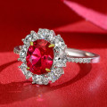 Luxury Red Egg-shaped Crystal Wedding Ring Inlaid Sparkling AAA  for Women