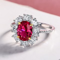 Luxury Red Egg-shaped Crystal Wedding Ring Inlaid Sparkling AAA  for Women