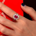 Luxury Red Egg-shaped Crystal Wedding Ring Inlaid Sparkling AAA  for Women