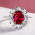 Luxury Red Egg-shaped Crystal Wedding Ring Inlaid Sparkling AAA  for Women