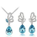 Austrian  Aqua Blue Crystal butterfly Earrings,Pendant Set