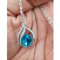 Crystal Flame Aqua Blue Water Tear pendant necklace  fashion jewelry