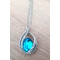 Crystal Flame Aqua Blue Water Tear pendant necklace  fashion jewelry