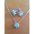 Solitaire Blue 1.00ct Moissanite D/VVS1  Pendant Chain Set in Sterling Silver **Certified*