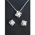 Four Leaf Clover Choker Necklace & Earrings Set  Flower 925 Sterling Silver Pendant Jewelry