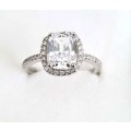 Lady Ann Cushion Cut White Crystal  Ring for Women **925 Sterling Silver**