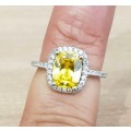 Lady Ann Cushion Cut Yellow Crystal  Ring for Women **925 Sterling Silver**