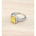 Lady Ann Cushion Cut Yellow Crystal  Ring for Women **925 Sterling Silver**