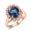Villa Rose Ring Rose gold Blue  Austrian Crystal jewelry