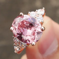 Elegant Pink Oval Crystal Ring with side stones Silver