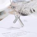 Crossed Zirconia Pendant Necklace Chain in 925 Sterling Silver