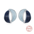 Double Arc Cross Enamel Blue Geometric Earring  Contrast Colour  Women Jewellery 925 Stirling Silver
