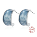 Light Blue Drip Oil  Enamel Geometric Stud Earrings Women Jewellery 925 Silver