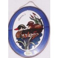 One of a Kind Joan Baker Painted Glass Design of  Egyptian Geese 18cm x  13cm