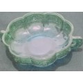 Vintage Goofus Blue/Green two Handle Glass Bowl Pressed