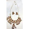 Bridal Asian Maroon And Gold Colour Jewellery Set Brand . One stone on Necklace missing As is
