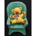 Beautiful Ceramic Doll Chair with Miniature Ceramic Teddy Bear