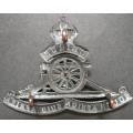 SOUTH AFRICA ARTILLERY CAP BADGE WITH TURNING WHEEL - LUGS INTACT