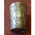 VINTAGE -  POSSIBLY GERMAN 800 SILVER SHOT GLASS. PLEASE READ CAREFULLY