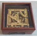 Nautical square sundial/compass in glass top rose wood box              nb3