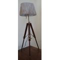 Wood and aluminium tripod lamp stand. Shade not included