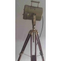 Wood and aluminium tripod lamp stand and feature lamp fitting