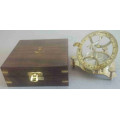 Sundial compass brass in solid rosewood and brass box