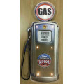 Gas petrol pump, metal light sign.