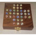 Solo Game, Rosewood and Brass Box with Glass Marbles.