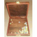 Solo Game, Rosewood and Brass Box with Glass Marbles.