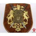 Coat of arms. Panoply with cuirass and 2 swords. Replica