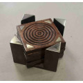 Wooden coasters. Set of 6 , solid wood and Brass in a solid wood and brass holder.