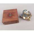 Sundial compass brass in solid rosewood and brass box