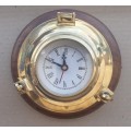Decorative Brass Porthole Clock on a Solid Wooden Base