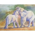 Original Watercolor of Elephants