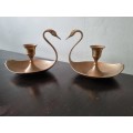 Stunning Pair Solid Brass Candlestick Holder Swans!!