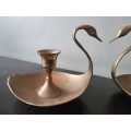 Stunning Pair Solid Brass Candlestick Holder Swans!!