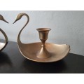 Stunning Pair Solid Brass Candlestick Holder Swans!!