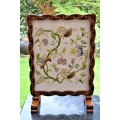 Antique Needlepoint Fire Screen - Carved Frame