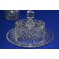 Cut Crystal Butter Dish, Dome Cheese Plate and Lidded Jam Jar
