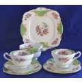 Paragon Rockingham Green Trios, Large Cake Plate and Open Sugar Bowl - 8 Pieces