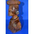 Vintage Carved Wooden Bust - Zulu Man - Signed