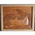 Vintage Framed Carved Wooden Wall Art - Cape Dutch House