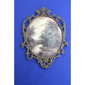 Vintage Convex Glass Picture in Ornate Italian Brass Frame